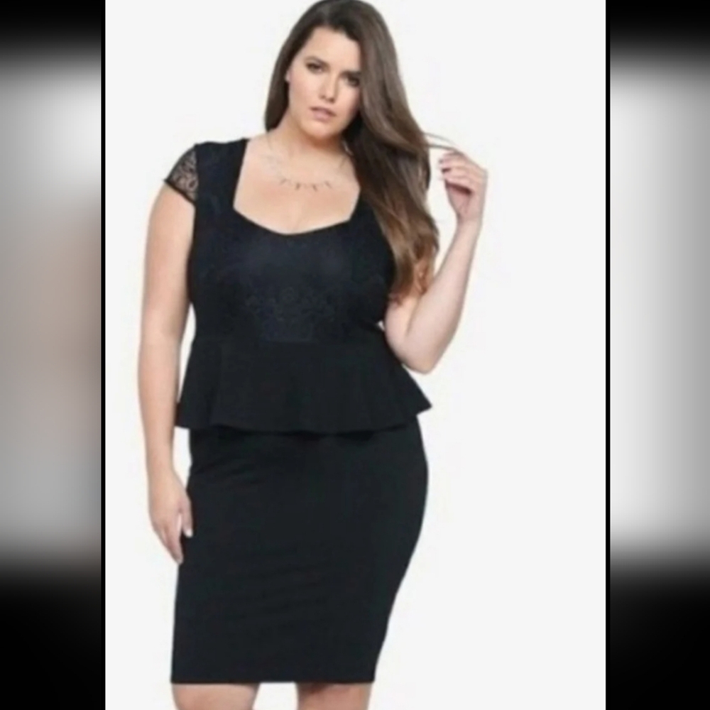 Torrid Peplum cap Lace sleeves Black  Peplum Dress